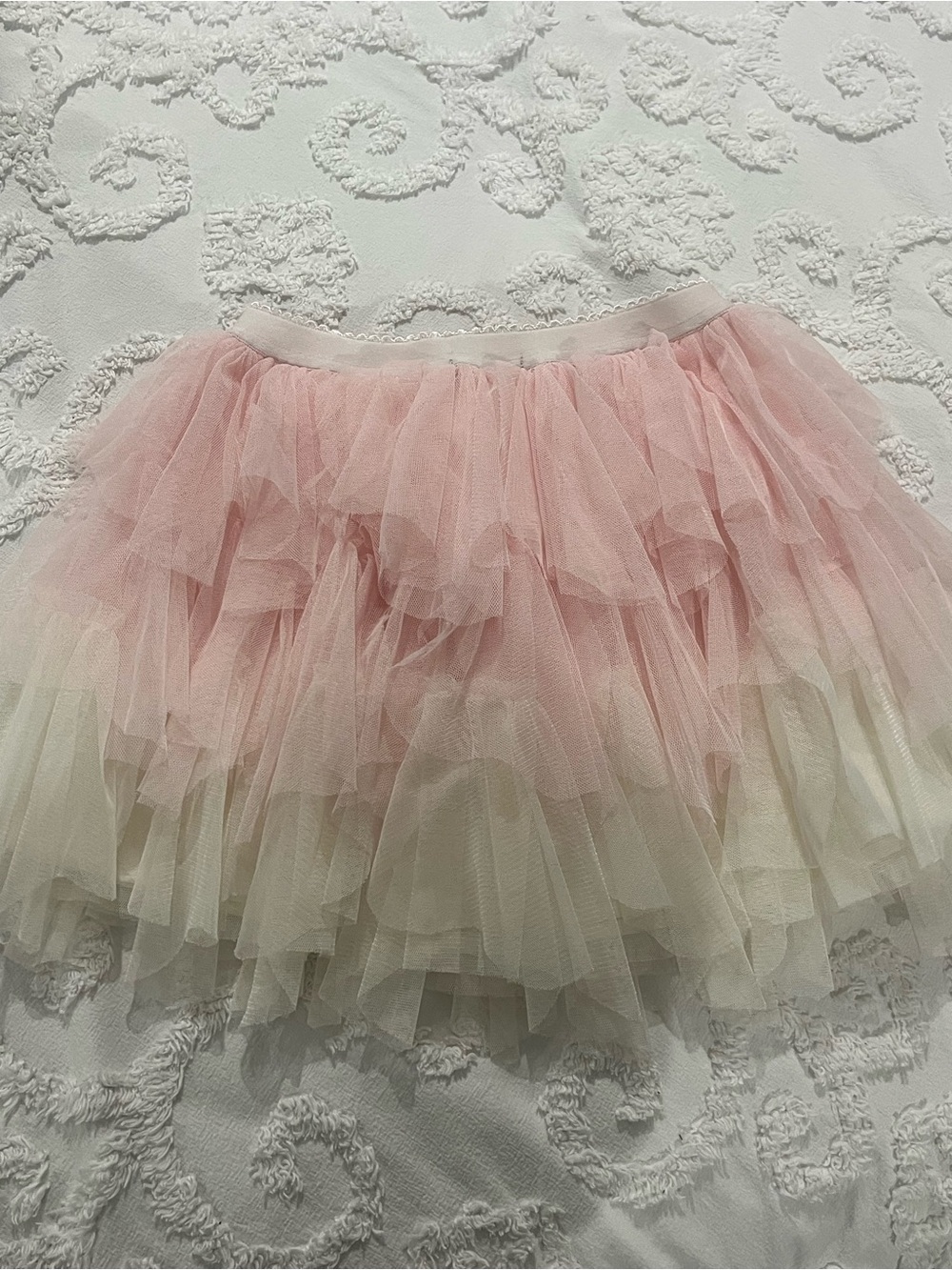 Late & Mack Tulle Layered Pink and Cream Ruffle Skirt